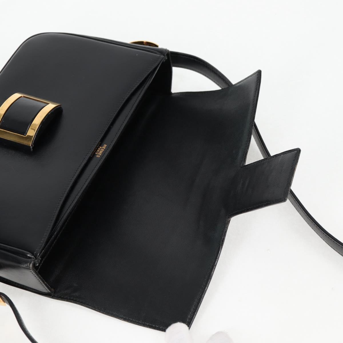 HERMES Martine Vert Shoulder Bag Leather Black Gold Auth 135513SAM