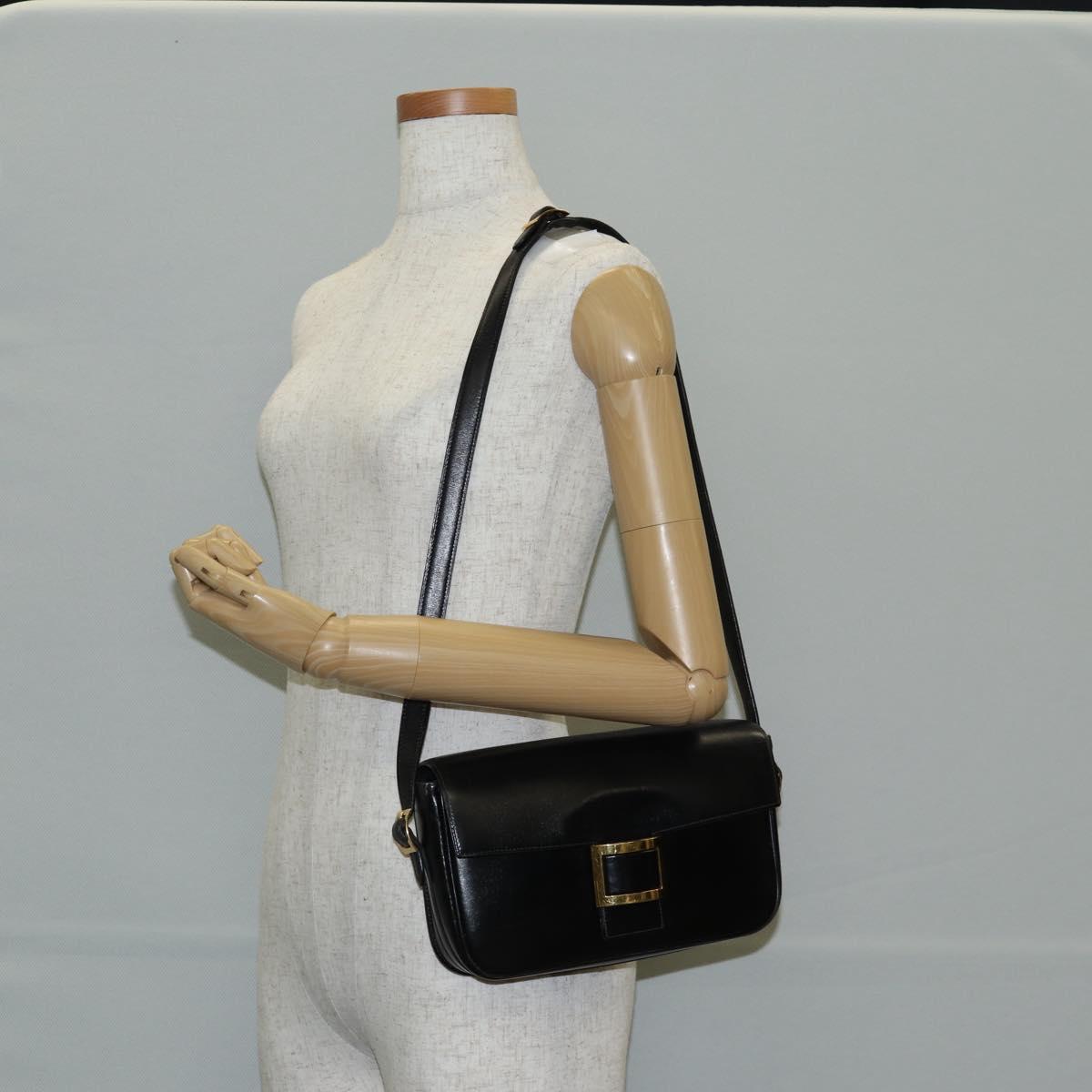 HERMES Martine Vert Shoulder Bag Leather Black Gold Auth 135513SAM