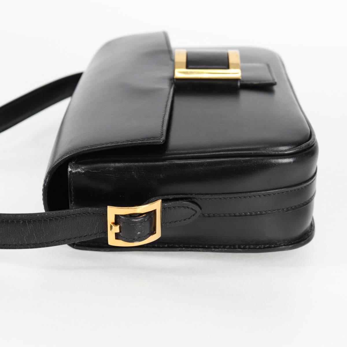 HERMES Martine Vert Shoulder Bag Leather Black Gold Auth 135513SAM