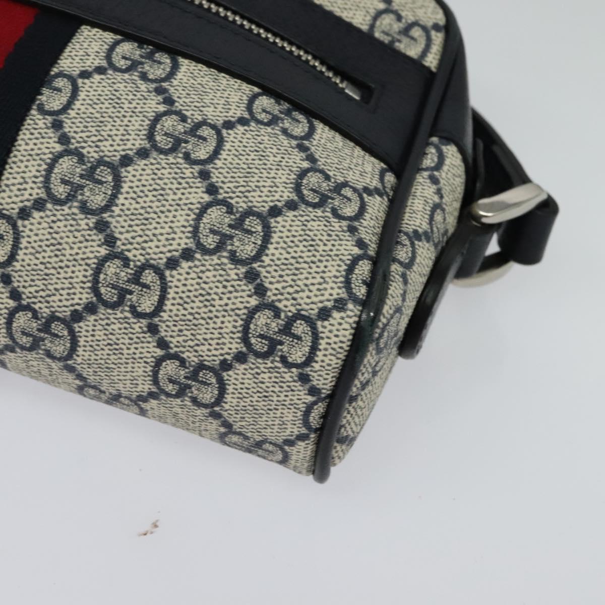 GUCCI GG Supreme Sherry Line Shoulder Bag PVC Navy Red Auth 135549