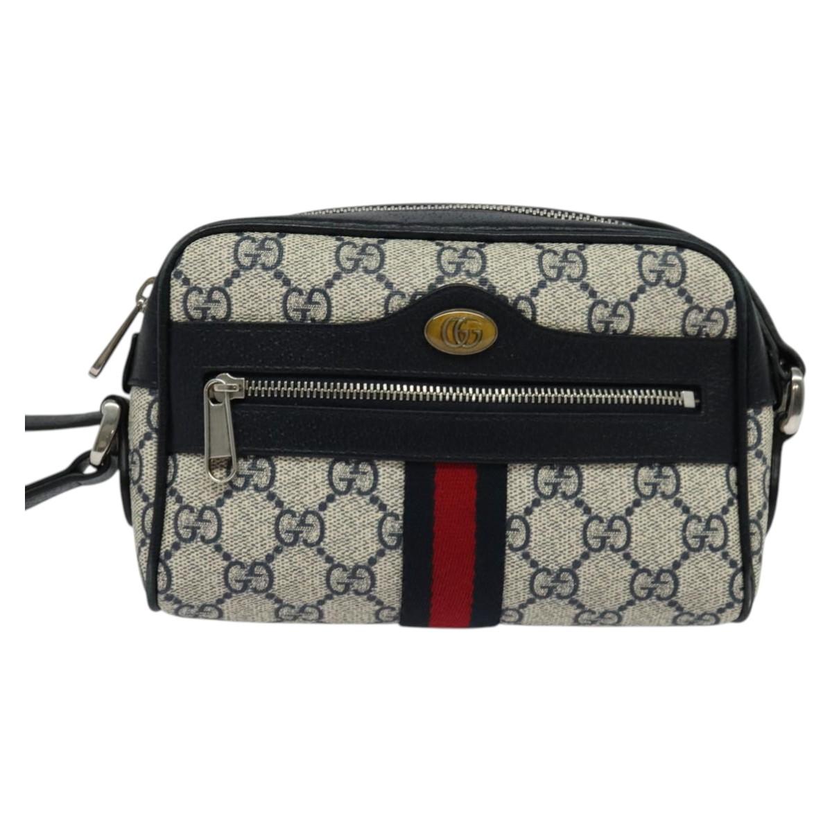 GUCCI GG Supreme Sherry Line Shoulder Bag PVC Navy Red Auth 135549
