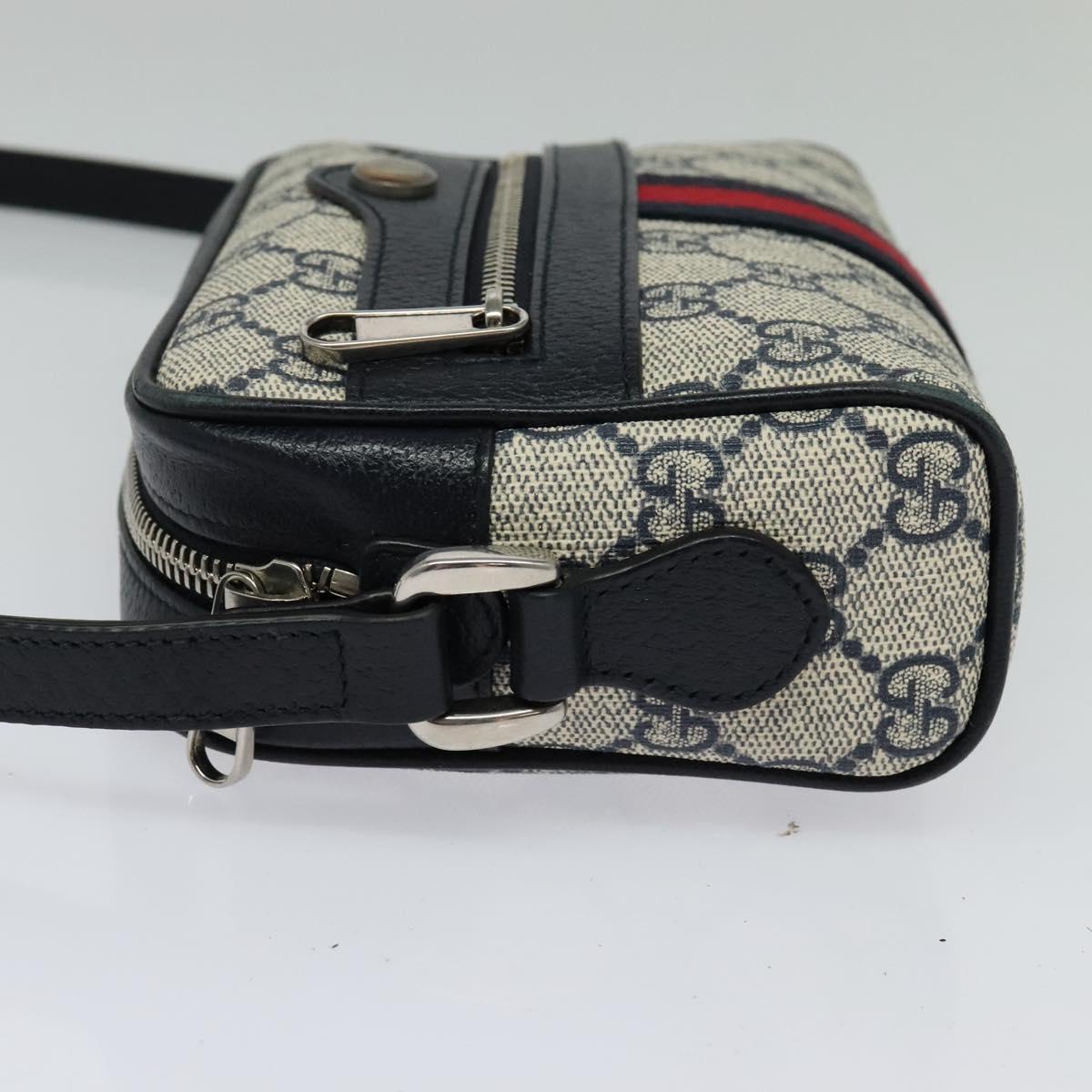 GUCCI GG Supreme Sherry Line Shoulder Bag PVC Navy Red Auth 135549