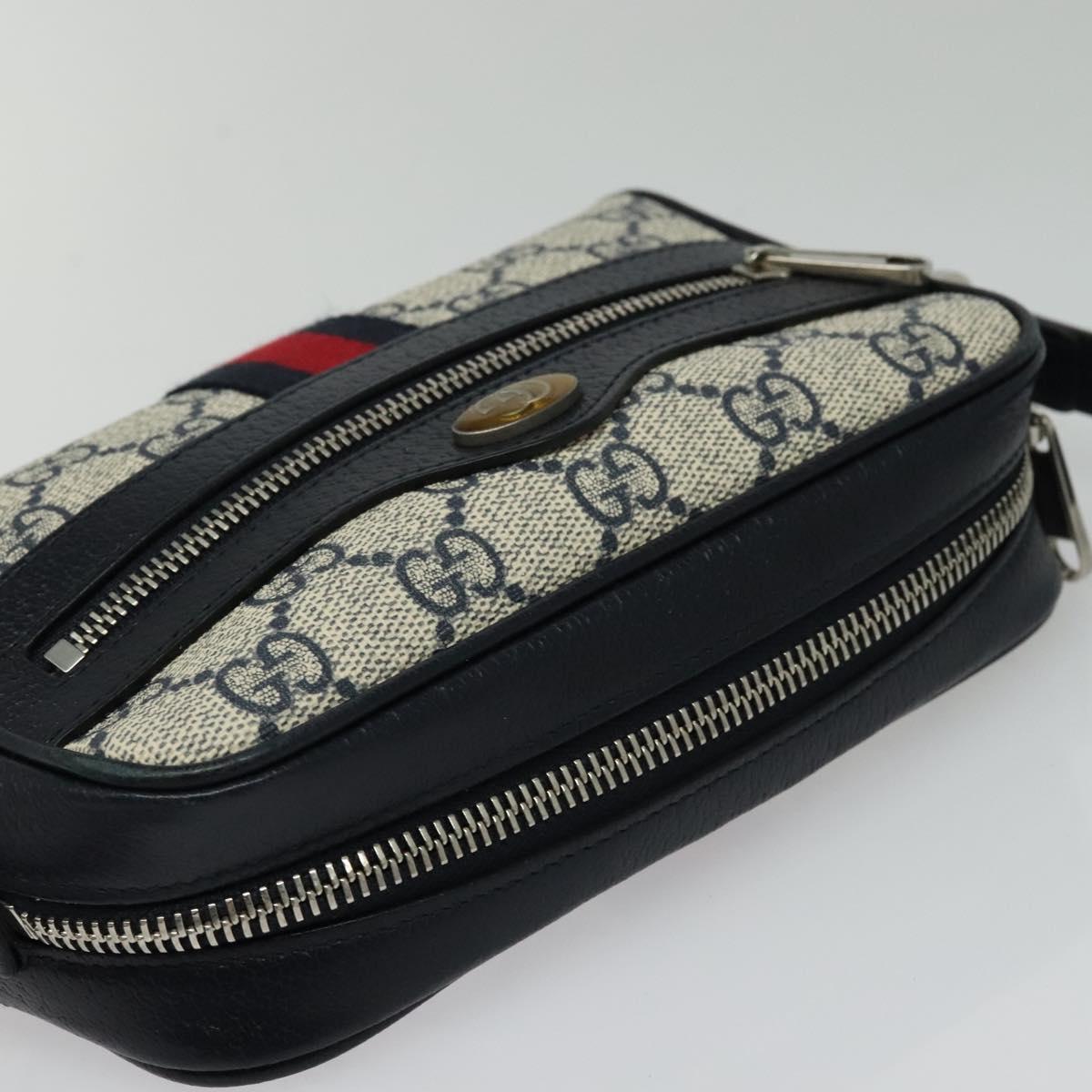 GUCCI GG Supreme Sherry Line Shoulder Bag PVC Navy Red Auth 135549