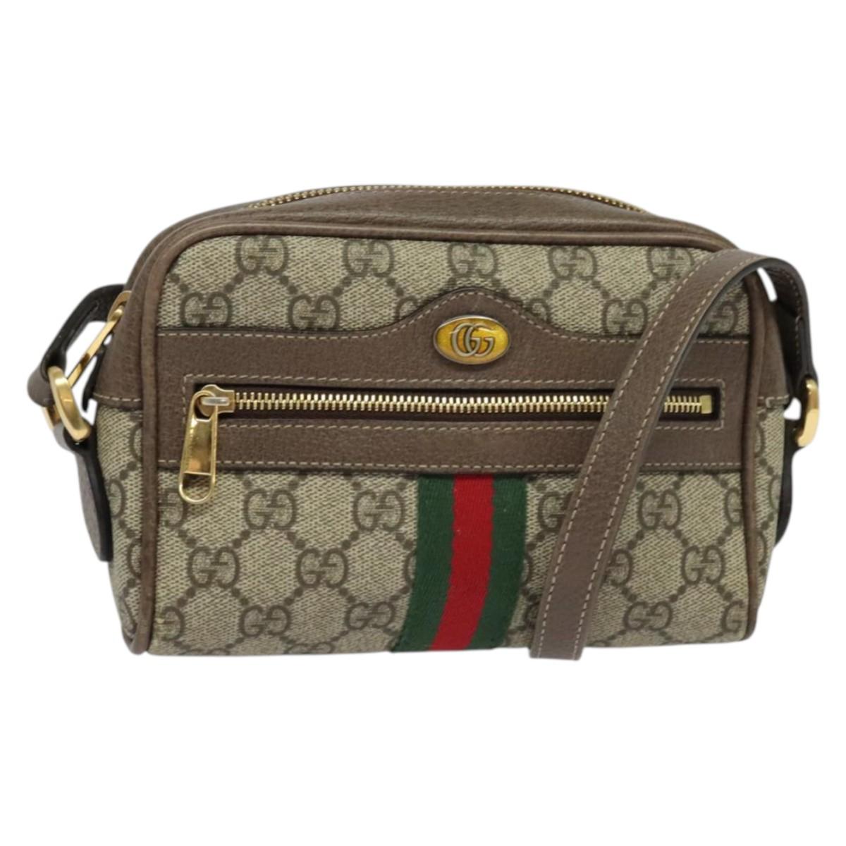 GUCCI GG Supreme Web Sherry Line Shoulder Bag PVC Brown Gold 517350 Auth 135550