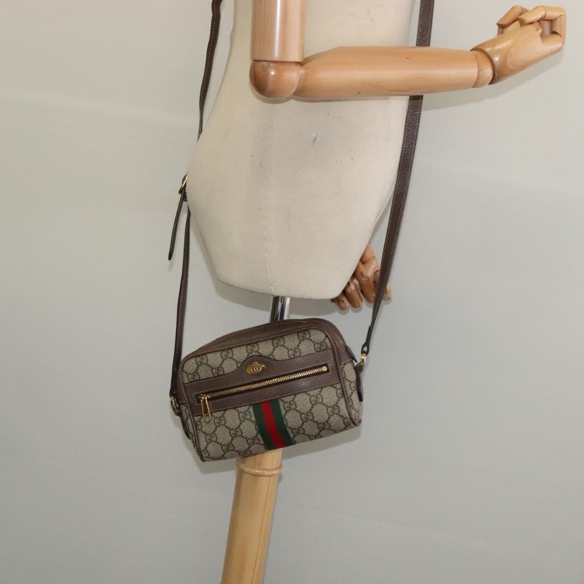 GUCCI GG Supreme Web Sherry Line Shoulder Bag PVC Brown Gold 517350 Auth 135550