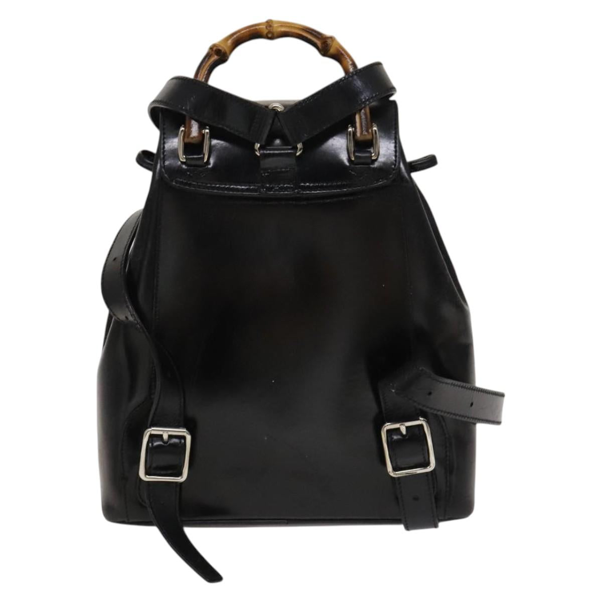 GUCCI Bamboo Backpack Enamel Black Silver 003 2034 0030 Auth 135553