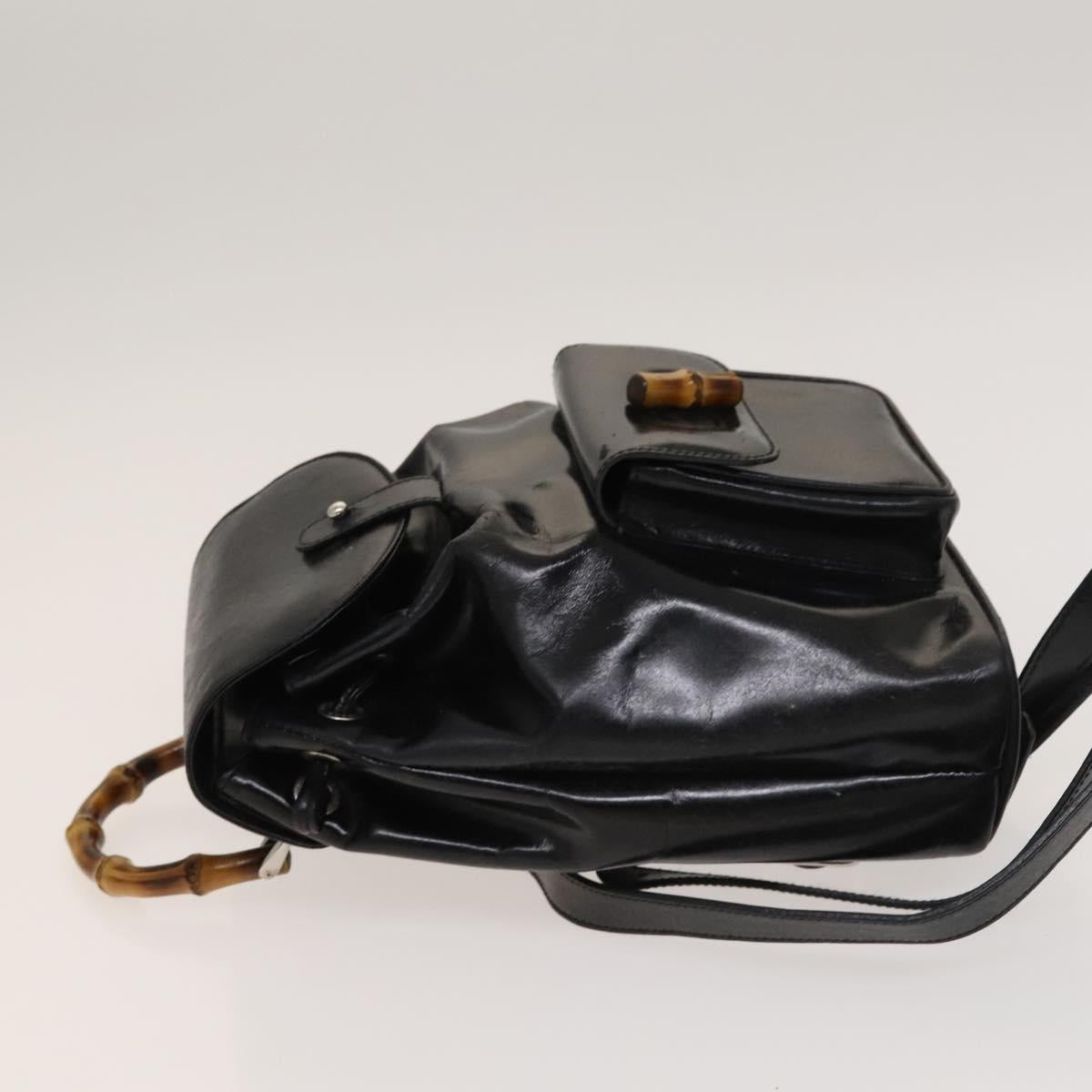 GUCCI Bamboo Backpack Enamel Black Silver 003 2034 0030 Auth 135553