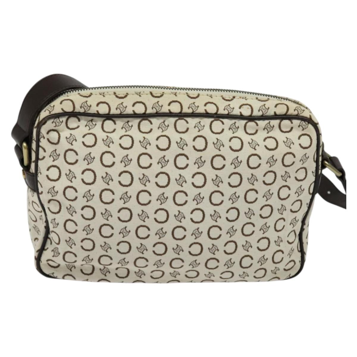 CELINE C Macadam Canvas Shoulder Bag White Auth 135554
