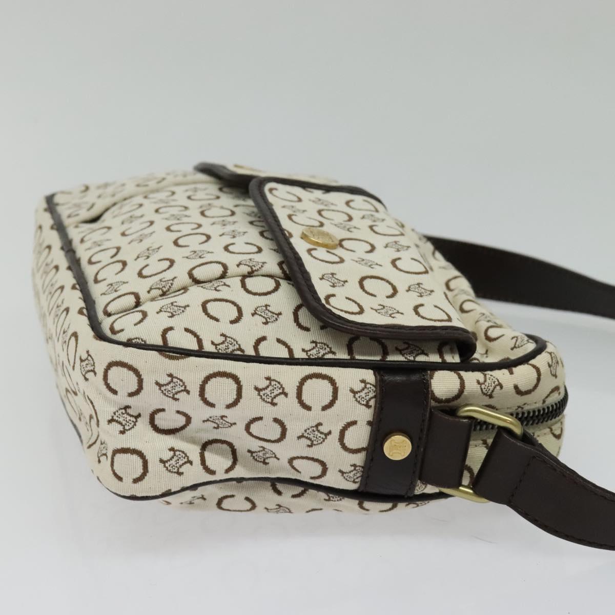 CELINE C Macadam Canvas Shoulder Bag White Auth 135554