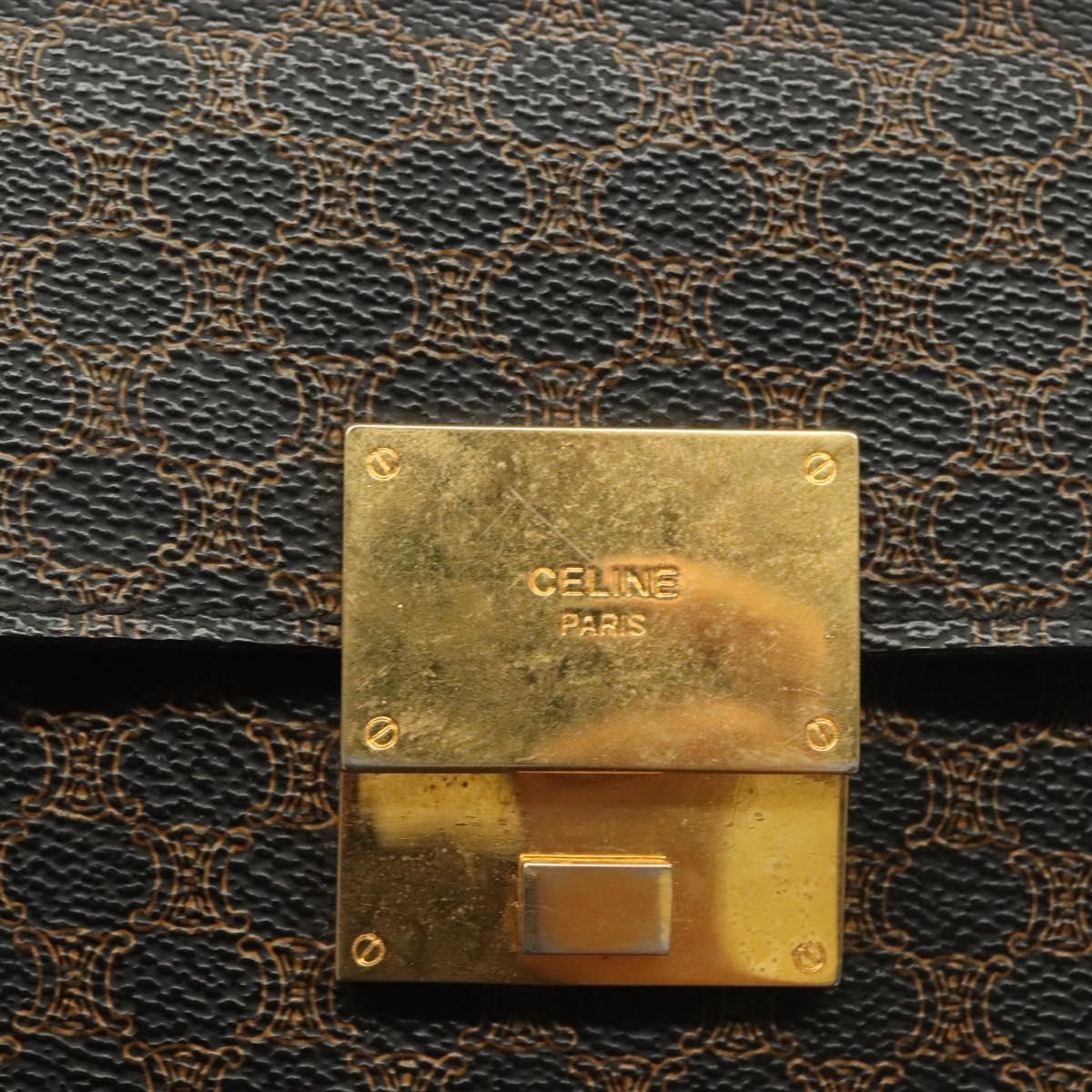 CELINE Macadam Canvas Clutch Bag PVC Leather Black Gold Auth 135556