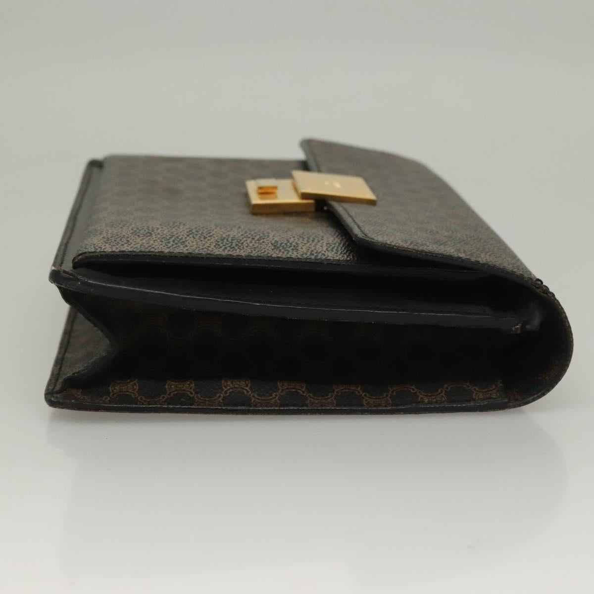 CELINE Macadam Canvas Clutch Bag PVC Leather Black Gold Auth 135556