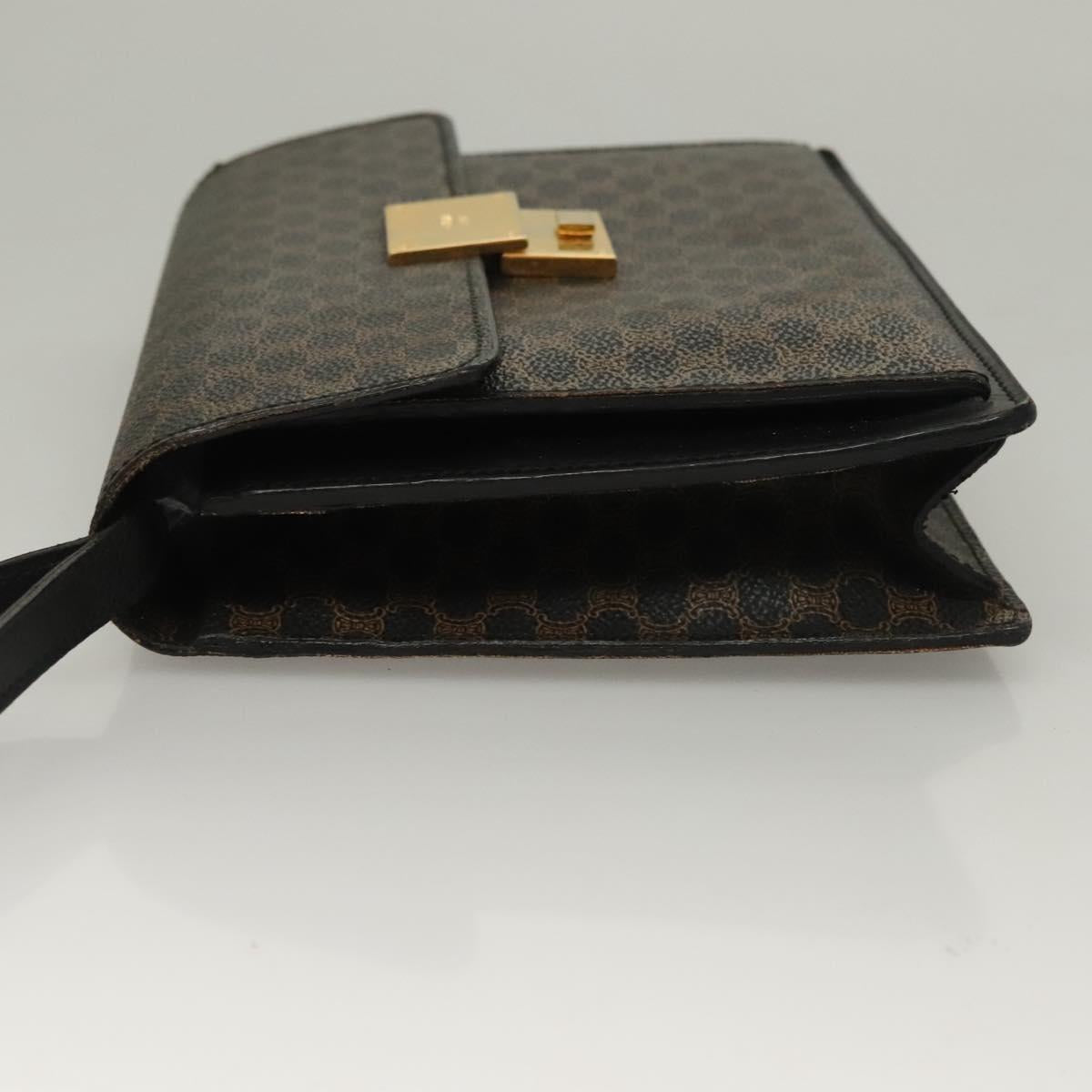CELINE Macadam Canvas Clutch Bag PVC Leather Black Gold Auth 135556