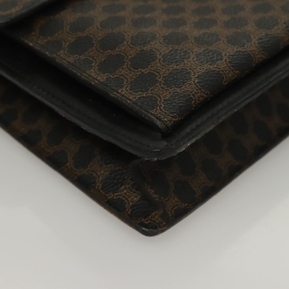 CELINE Macadam Canvas Clutch Bag PVC Leather Black Gold Auth 135556