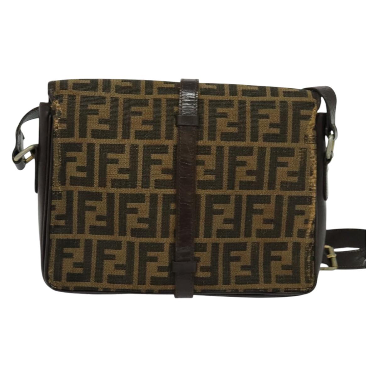 FENDI Zucca Canvas Shoulder Bag Black Brown Auth 135567