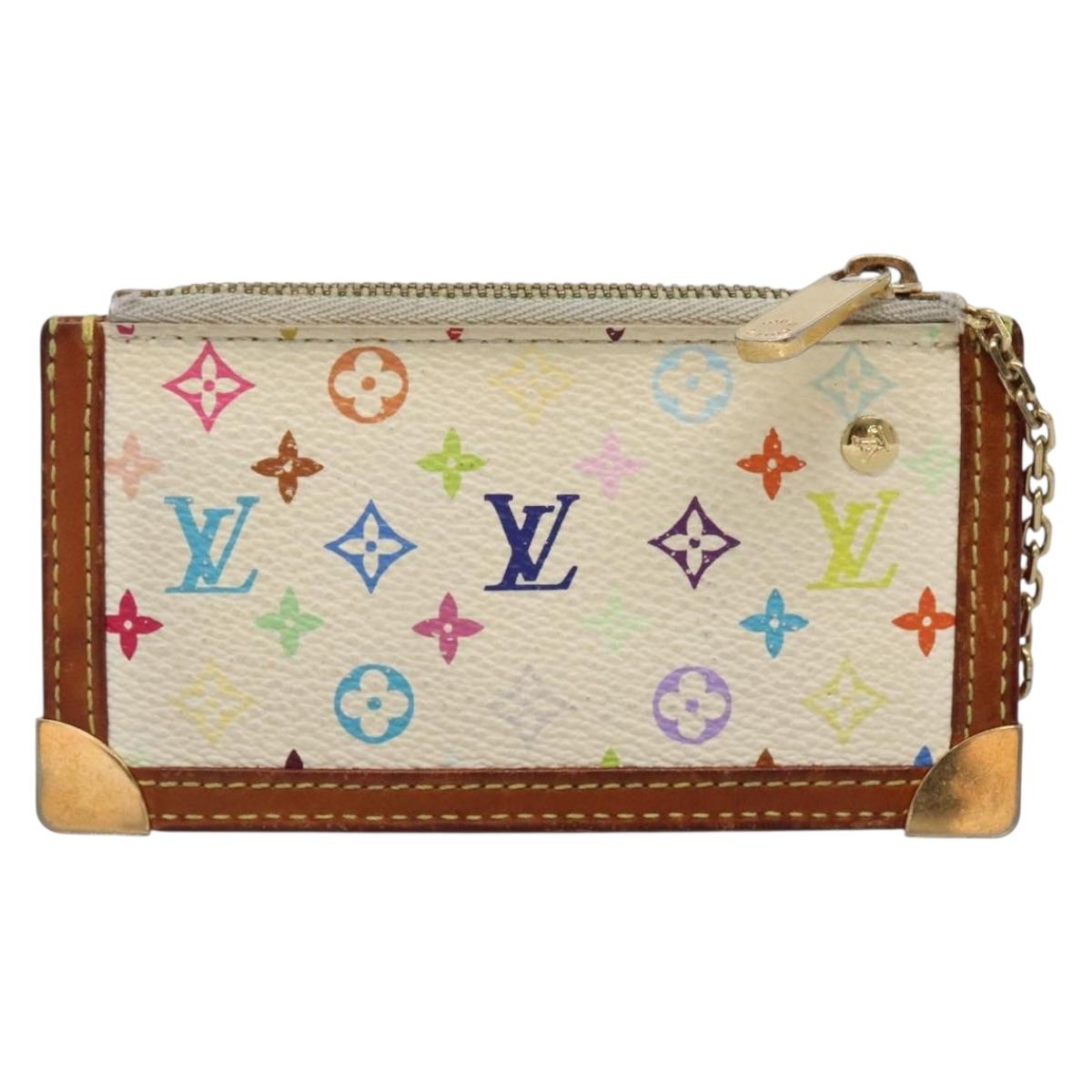 LOUIS VUITTON Multicolor Pochette Cles Coin Purse White M92655 LV Auth 135587