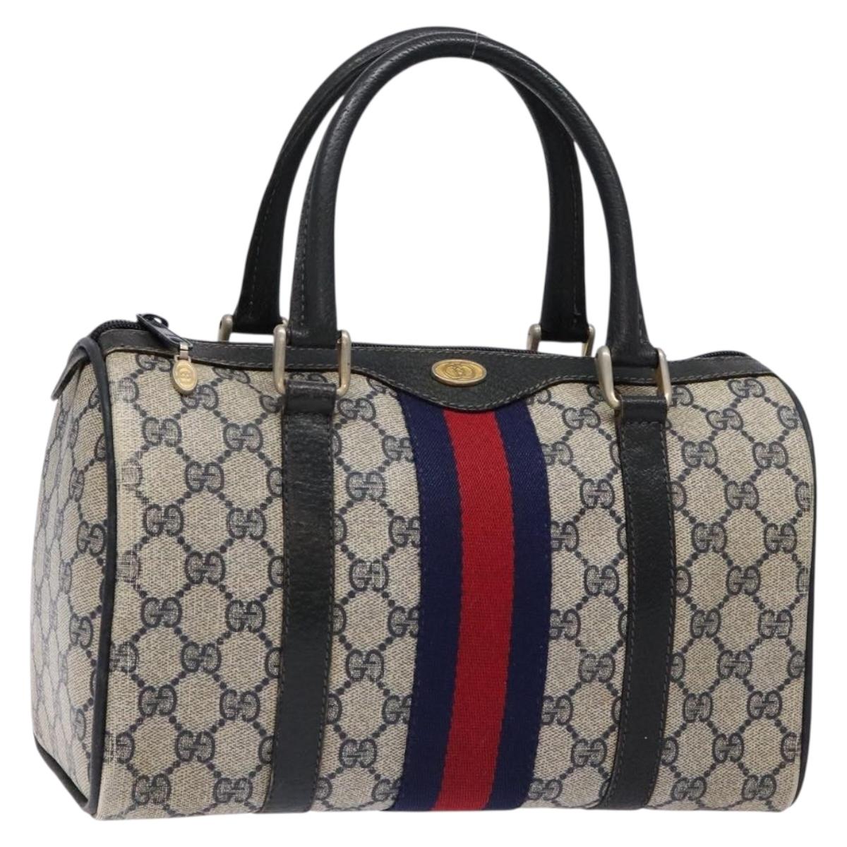 GUCCI GG Supreme Sherry Line Hand Bag PVC Navy Gold Red Auth 135604