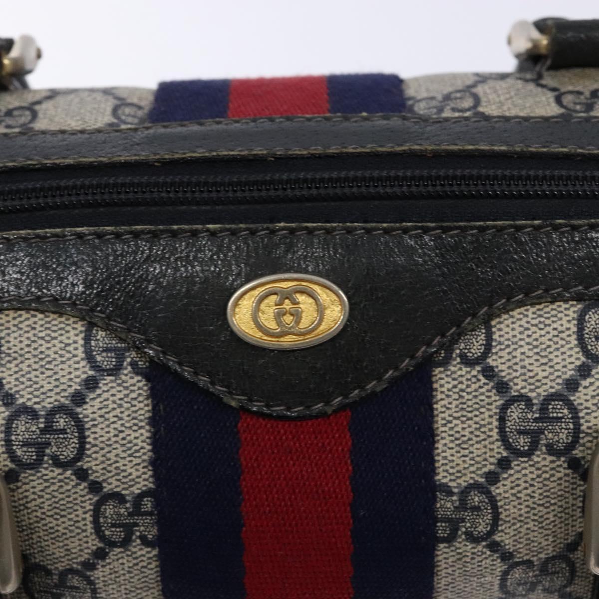 GUCCI GG Supreme Sherry Line Hand Bag PVC Navy Gold Red Auth 135604