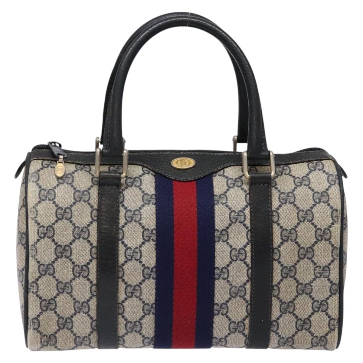 GUCCI GG Supreme Sherry Line Hand Bag PVC Navy Gold Red Auth 135604