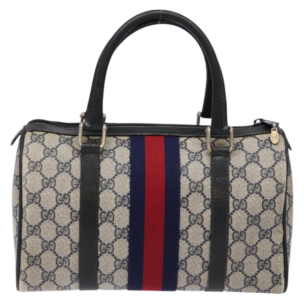 GUCCI GG Supreme Sherry Line Hand Bag PVC Navy Gold Red Auth 135604