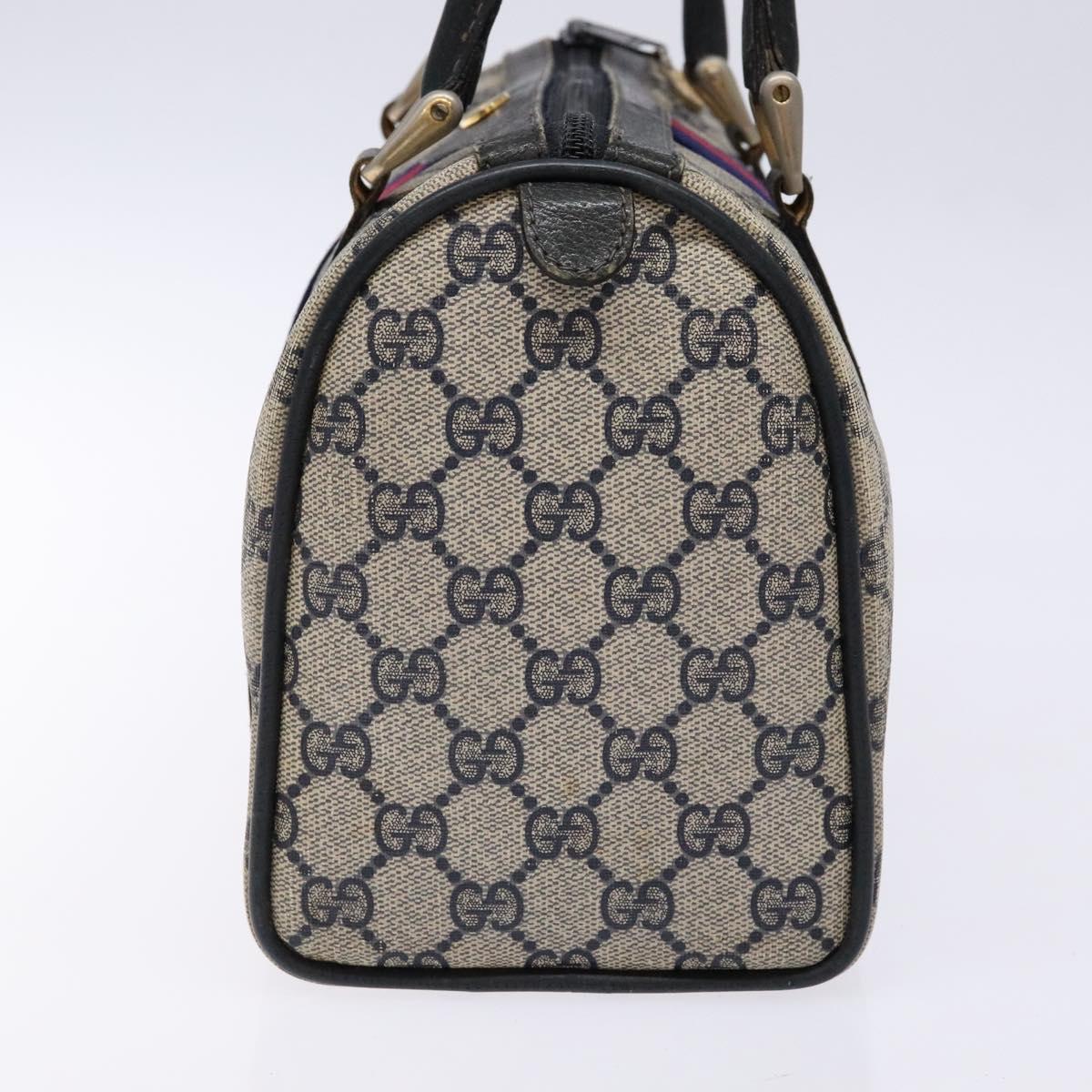GUCCI GG Supreme Sherry Line Hand Bag PVC Navy Gold Red Auth 135604