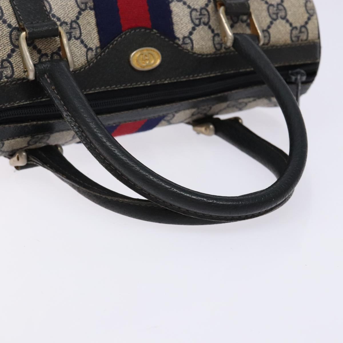 GUCCI GG Supreme Sherry Line Hand Bag PVC Navy Gold Red Auth 135604