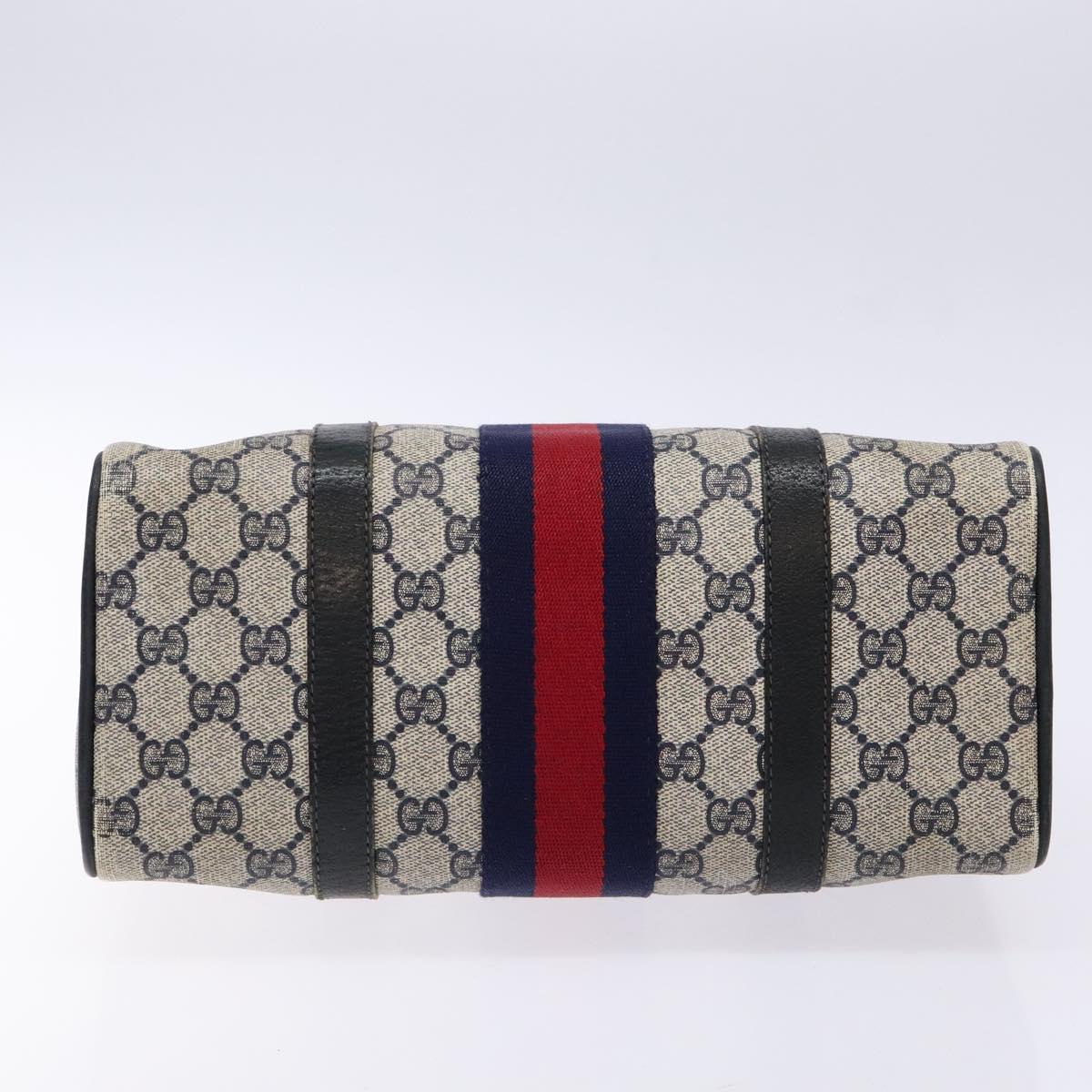 GUCCI GG Supreme Sherry Line Hand Bag PVC Navy Gold Red Auth 135604