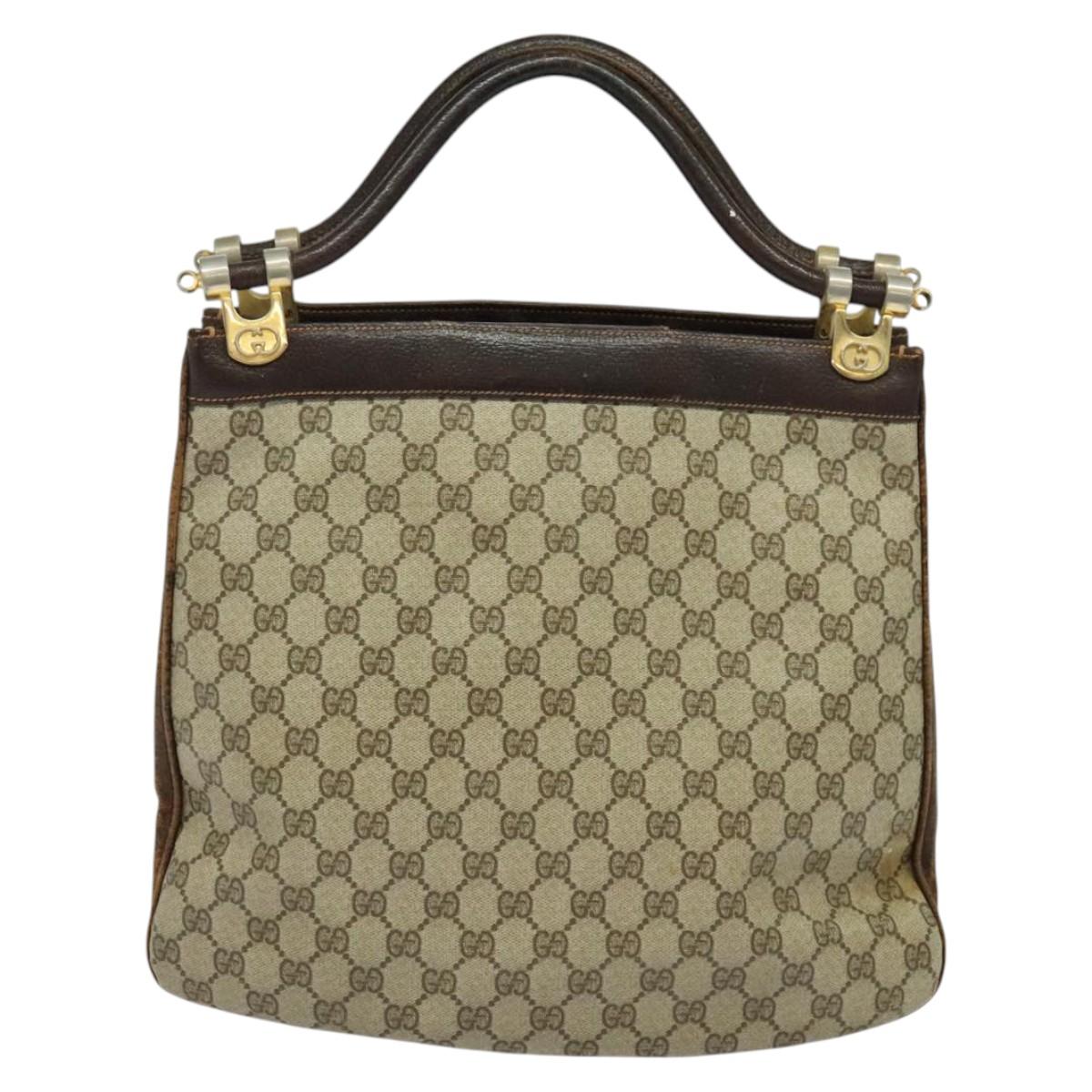 GUCCI GG Supreme Tote Bag PVC Beige Gold Auth 135605
