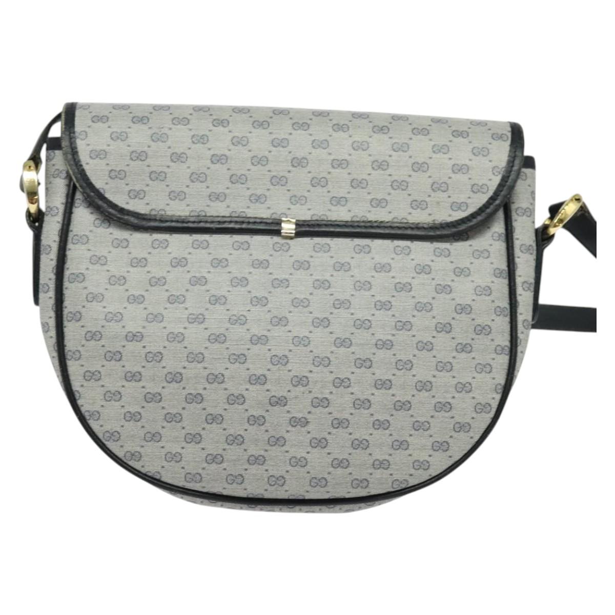 GUCCI Micro GG Supreme Shoulder Bag PVC Navy Gold Auth 135606