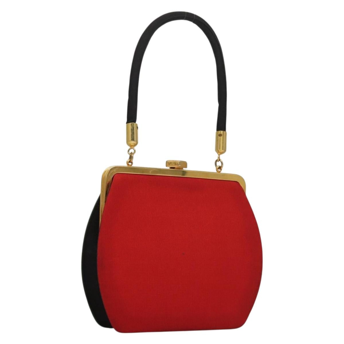 FENDI Hand Bag Nylon Red Gold Auth 135610