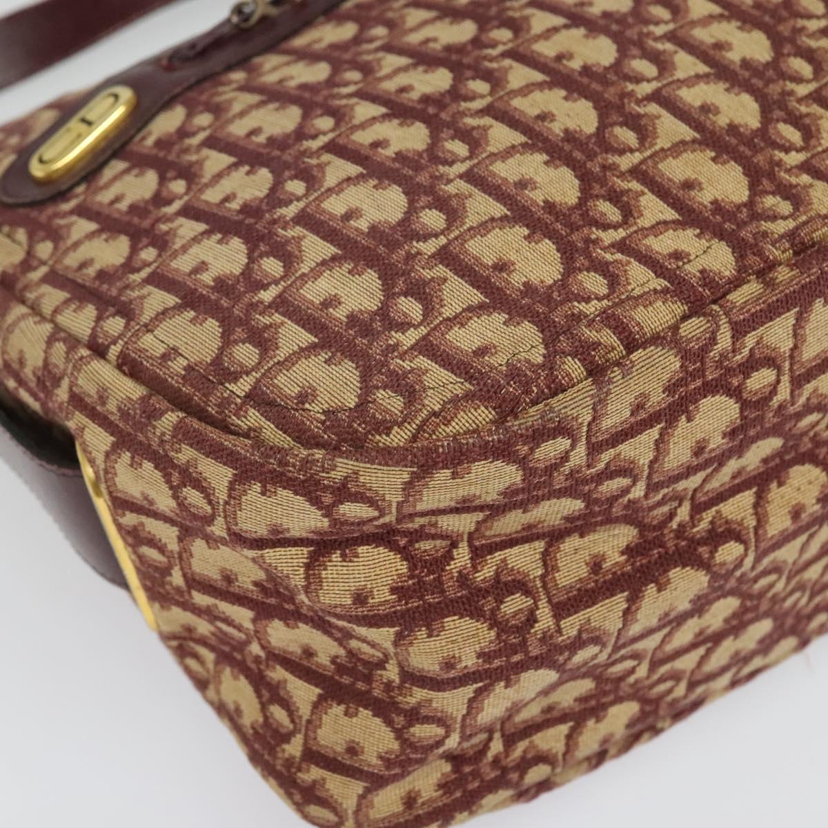 Christian Dior Trotter Canvas Shoulder Bag Red Gold Auth 135614