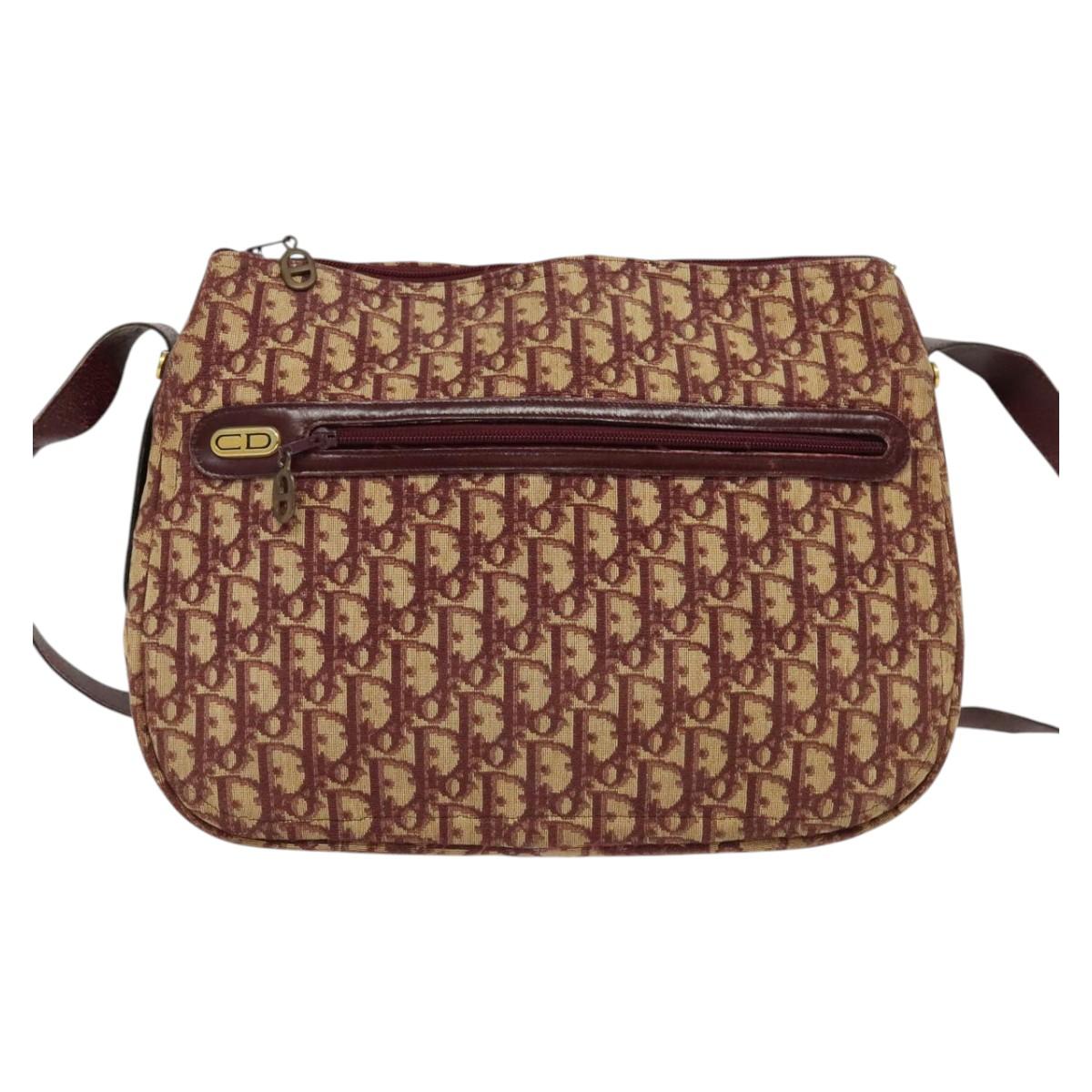 Christian Dior Trotter Canvas Shoulder Bag Red Gold Auth 135614