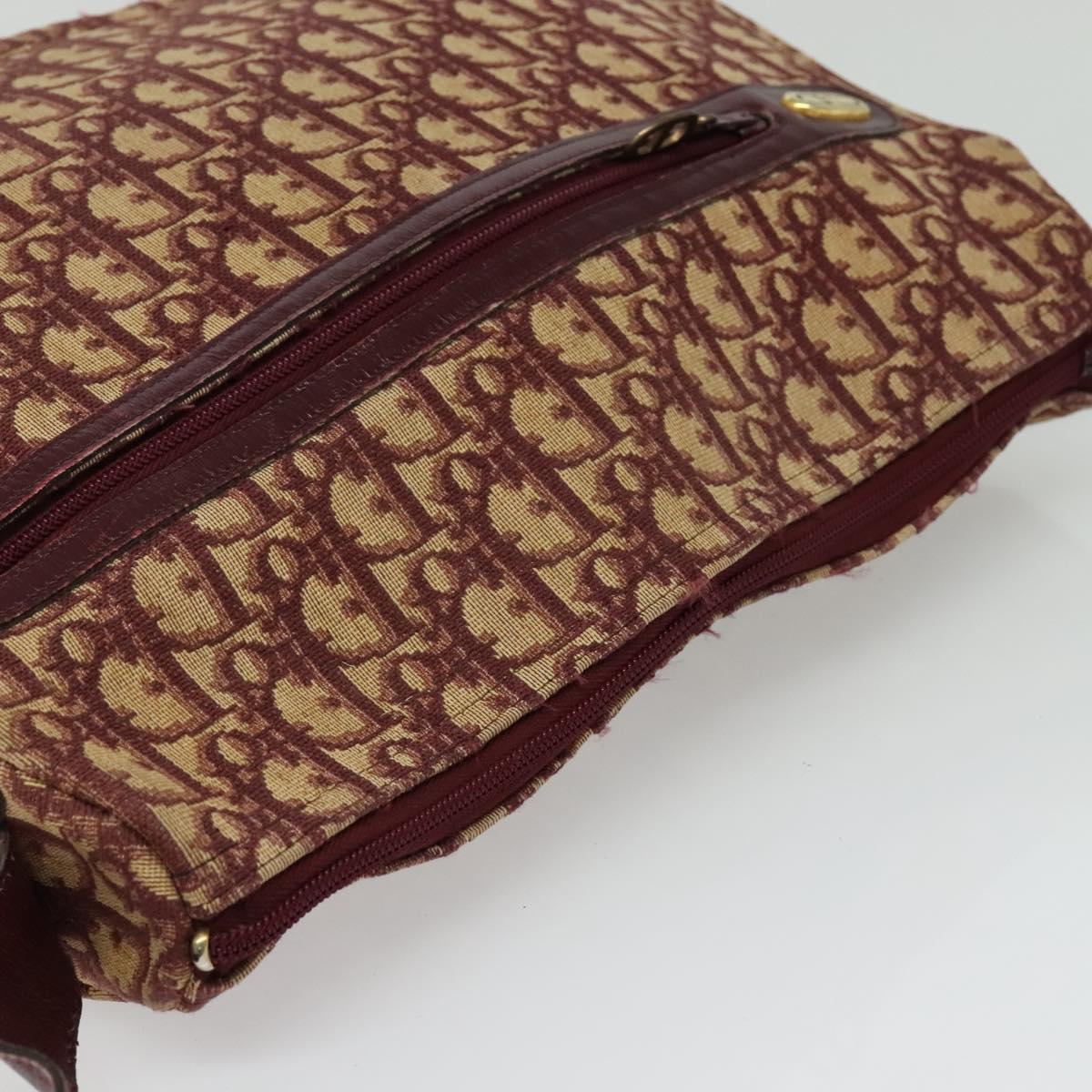 Christian Dior Trotter Canvas Shoulder Bag Red Gold Auth 135614