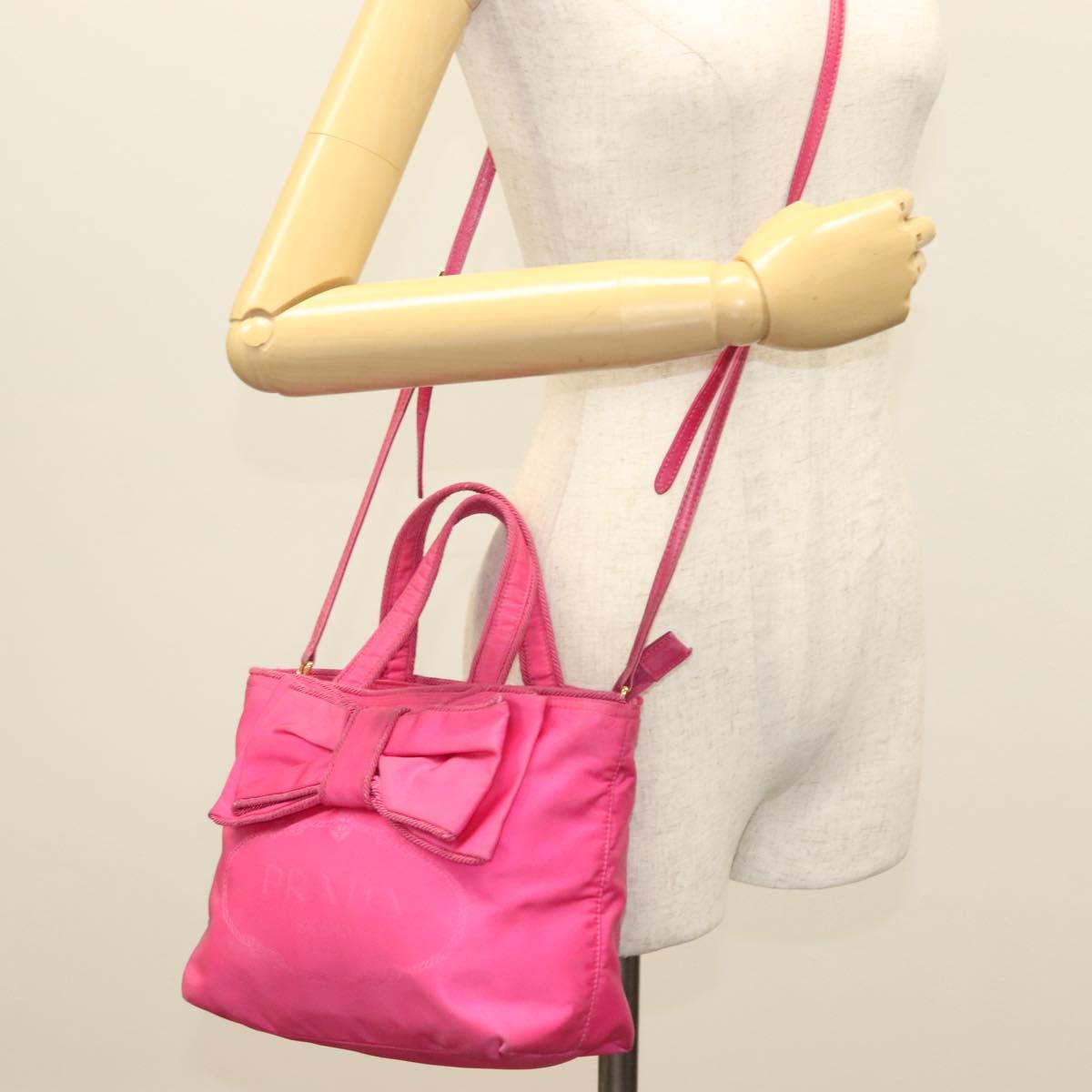 PRADA Hand Bag Nylon 2way Pink Gold Auth 135626
