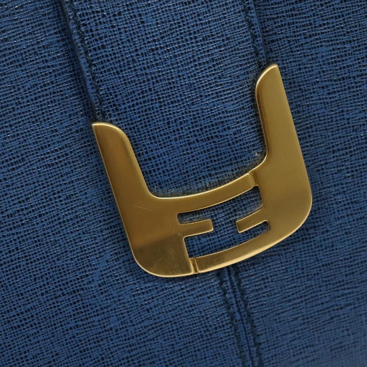 FENDI Tote Bag Leather Blue Gold Auth 135627