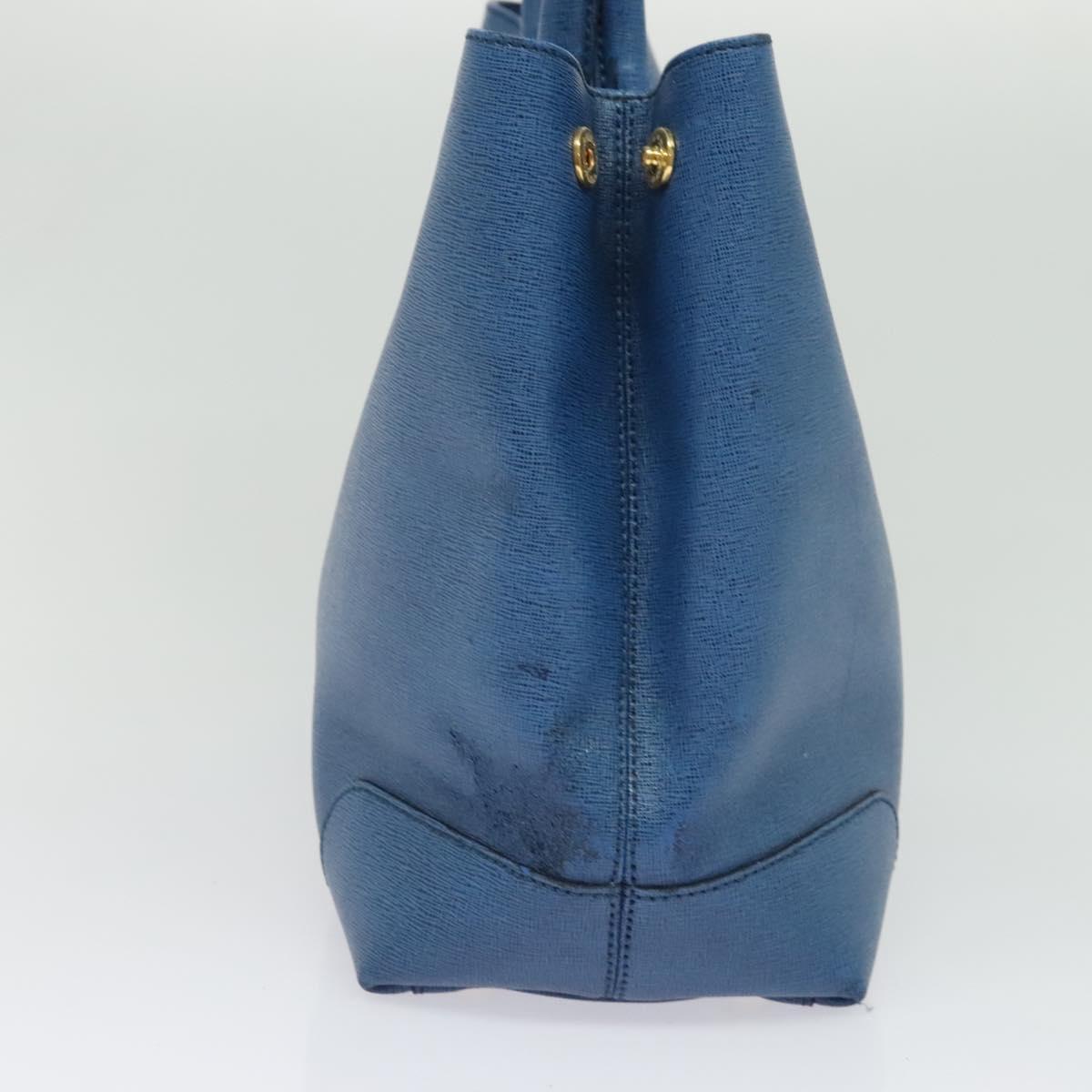 FENDI Tote Bag Leather Blue Gold Auth 135627