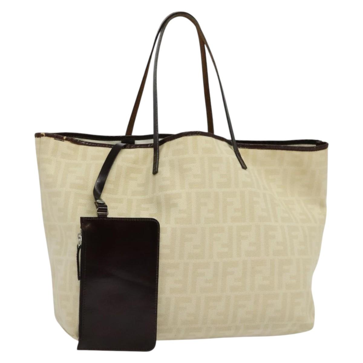 FENDI Zucca Canvas Tote Bag Beige Auth 135628