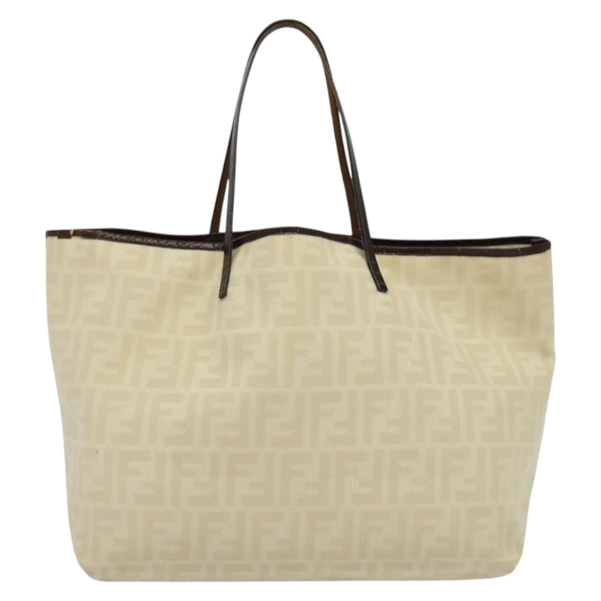 FENDI Zucca Canvas Tote Bag Beige Auth 135628