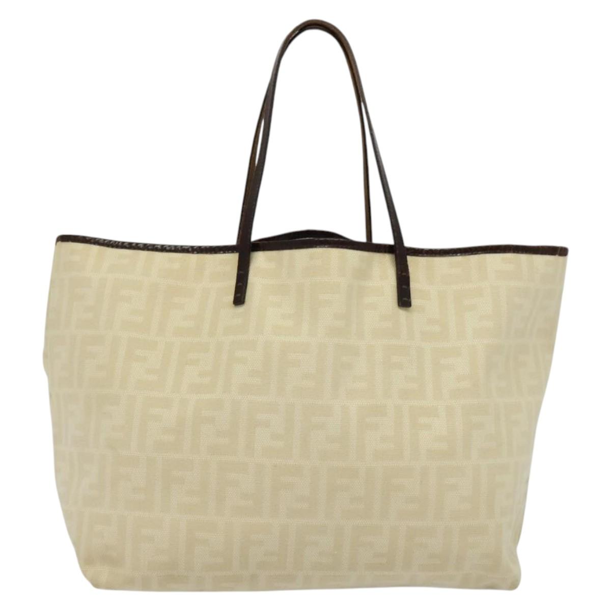 FENDI Zucca Canvas Tote Bag Beige Auth 135628