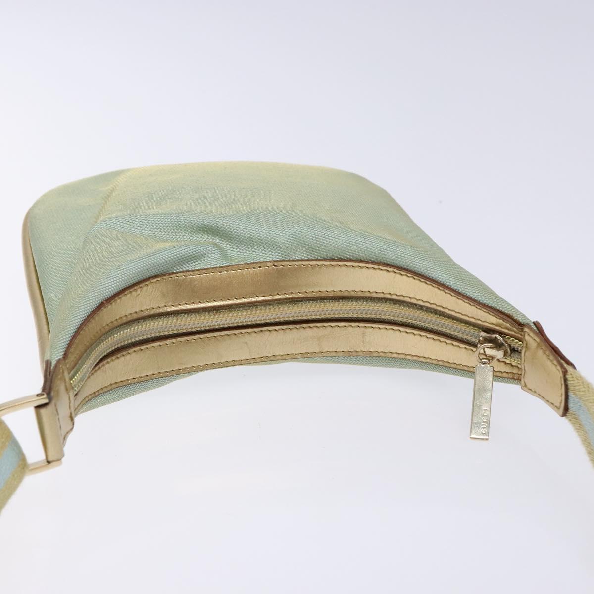 GUCCI Sherry Line Shoulder Bag Canvas Light Blue Gold 005 0814 Auth 135629