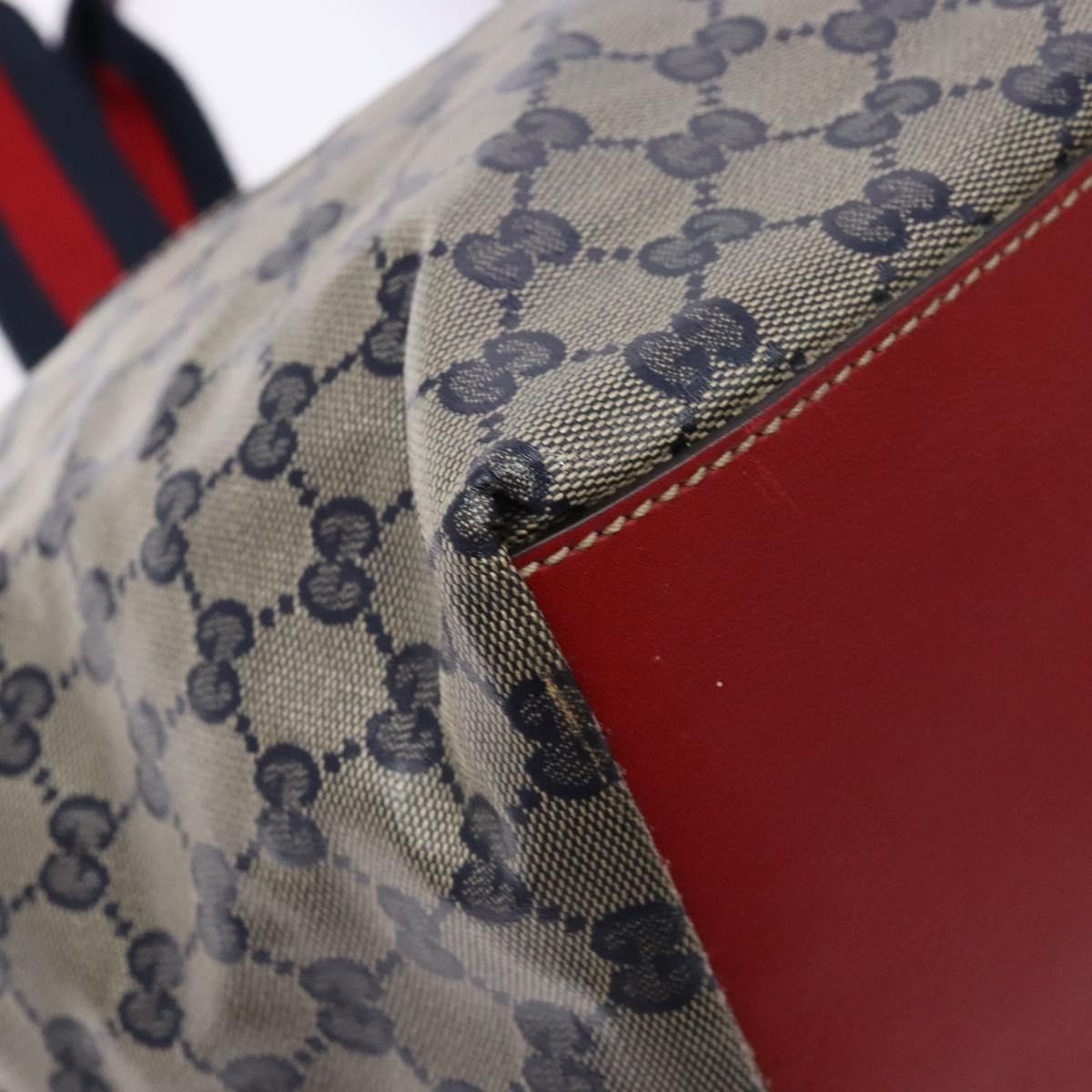 GUCCI GG Crystal Sherry Line Tote Bag Coated Canvas Red Navy 131230 Auth 135630