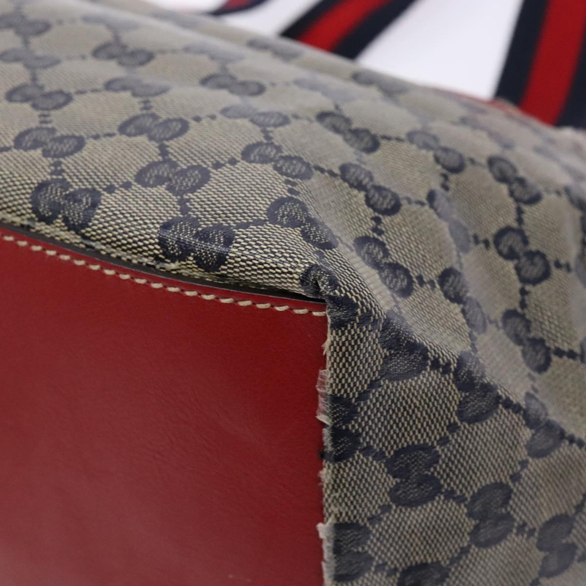 GUCCI GG Crystal Sherry Line Tote Bag Coated Canvas Red Navy 131230 Auth 135630