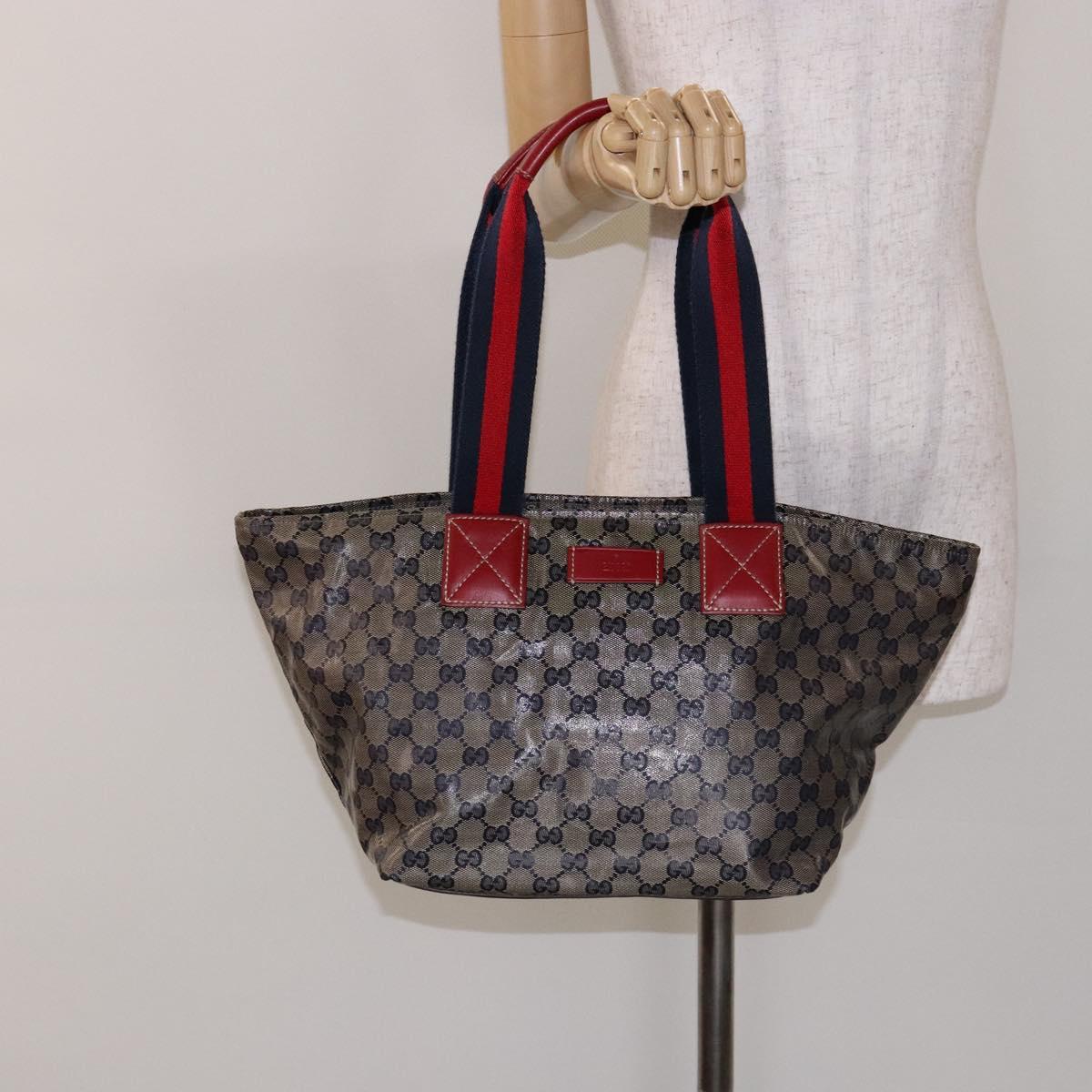 GUCCI GG Crystal Sherry Line Tote Bag Coated Canvas Red Navy 131230 Auth 135630