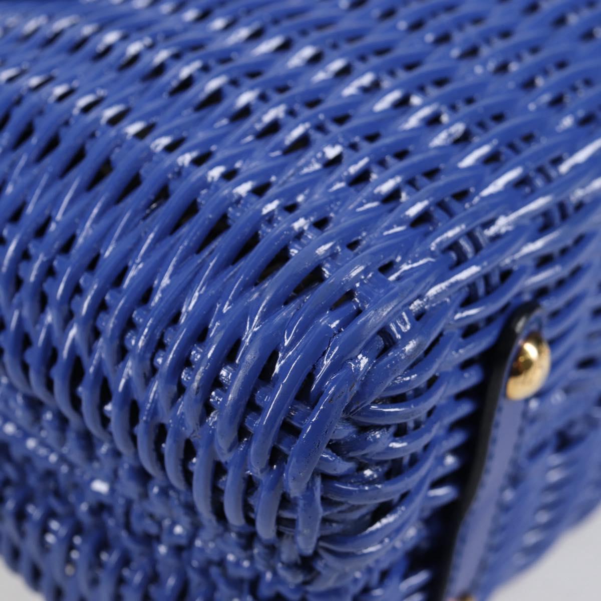 Salvatore Ferragamo Gancini Hand Bag Wicker 2way Blue Gold Auth 135631V
