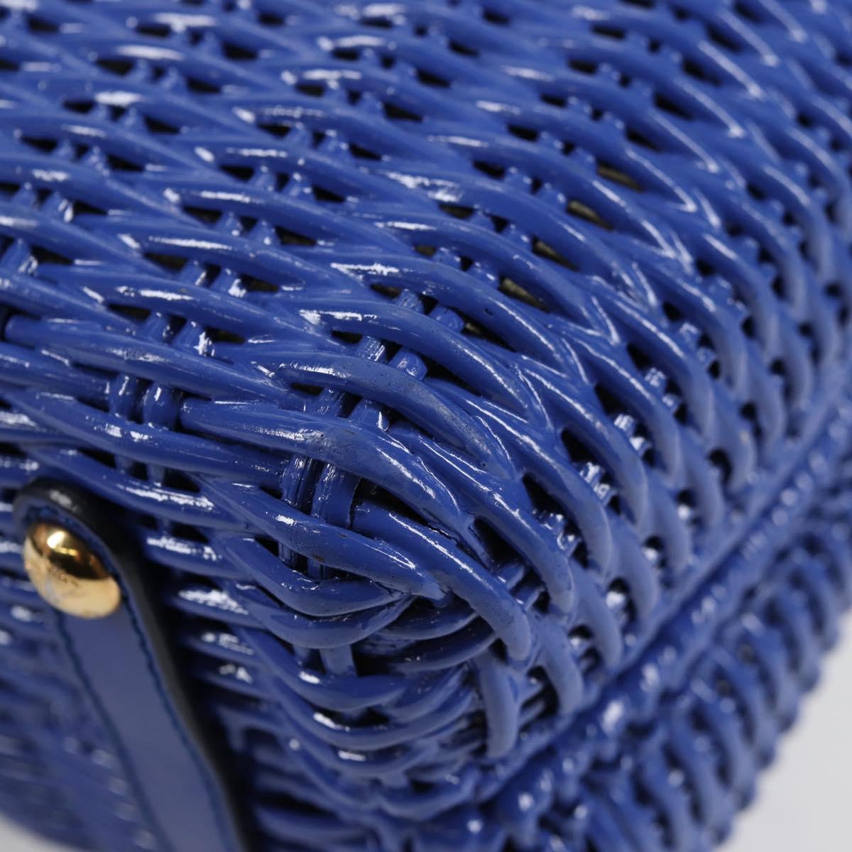Salvatore Ferragamo Gancini Hand Bag Wicker 2way Blue Gold Auth 135631V