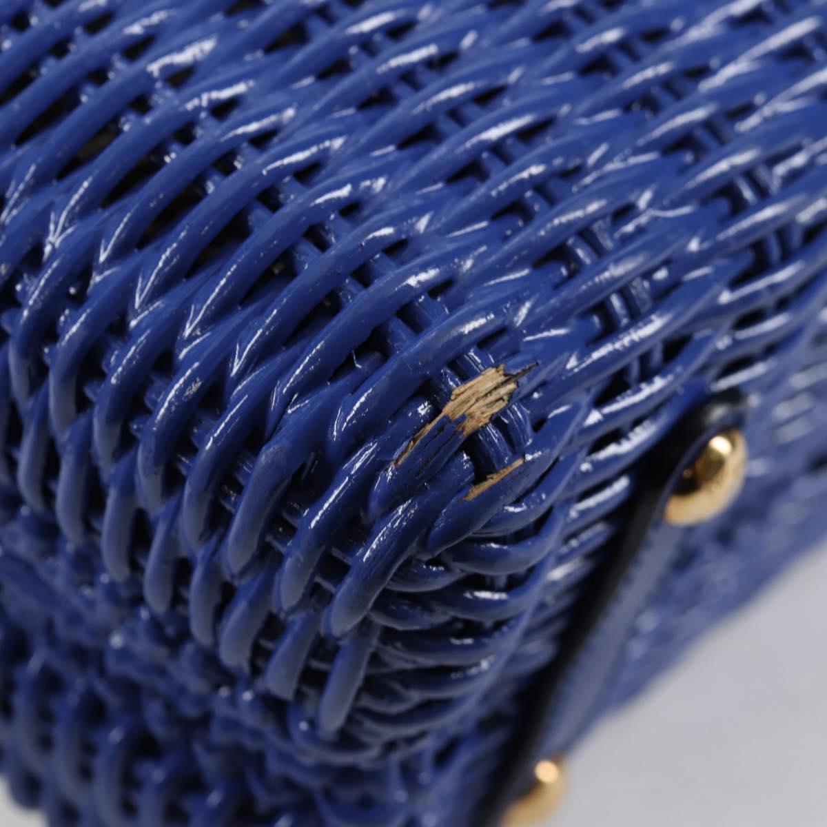 Salvatore Ferragamo Gancini Hand Bag Wicker 2way Blue Gold Auth 135631V