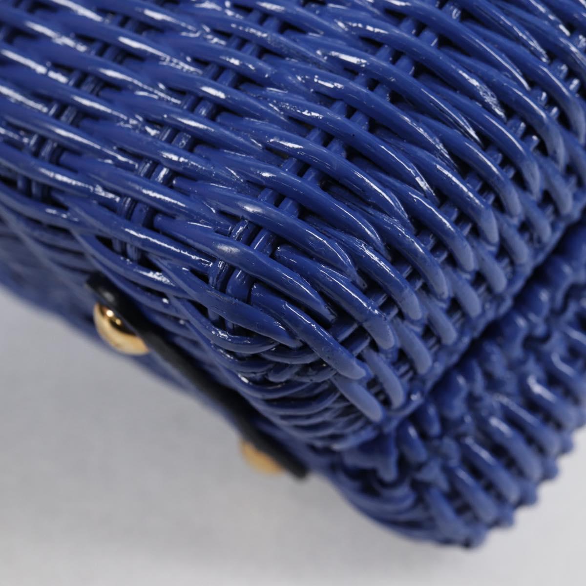 Salvatore Ferragamo Gancini Hand Bag Wicker 2way Blue Gold Auth 135631V