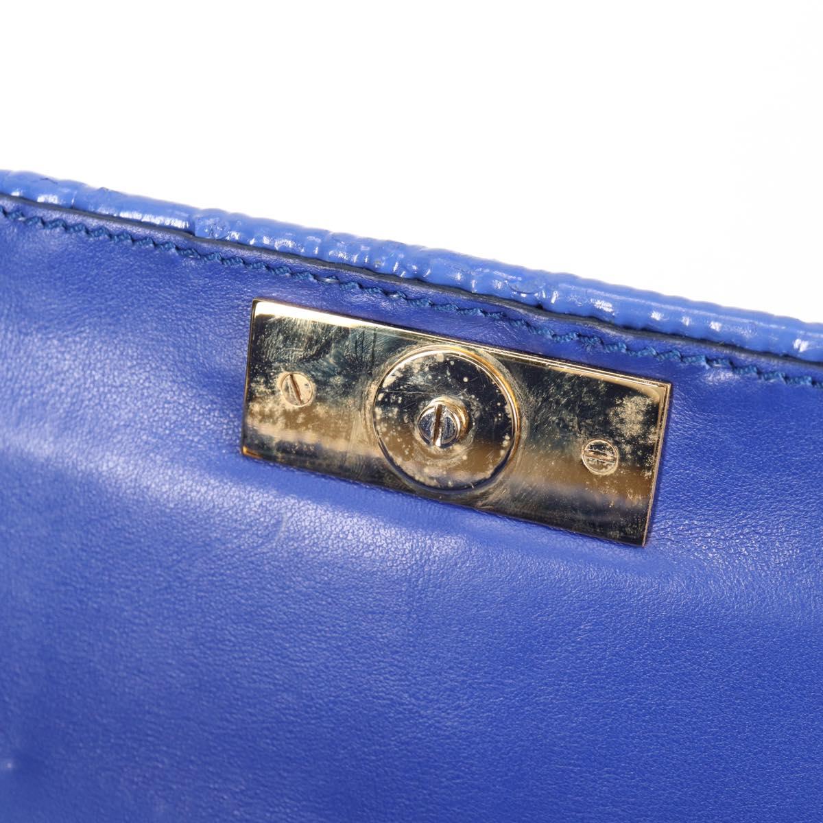 Salvatore Ferragamo Gancini Hand Bag Wicker 2way Blue Gold Auth 135631SAV