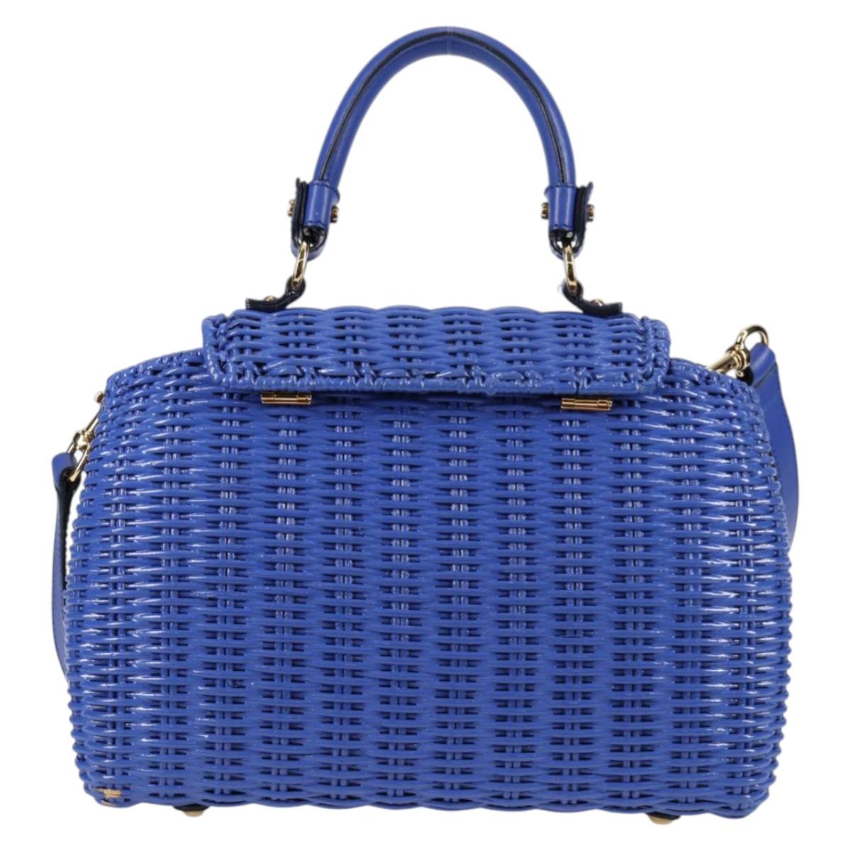 Salvatore Ferragamo Gancini Hand Bag Wicker 2way Blue Gold Auth 135631V