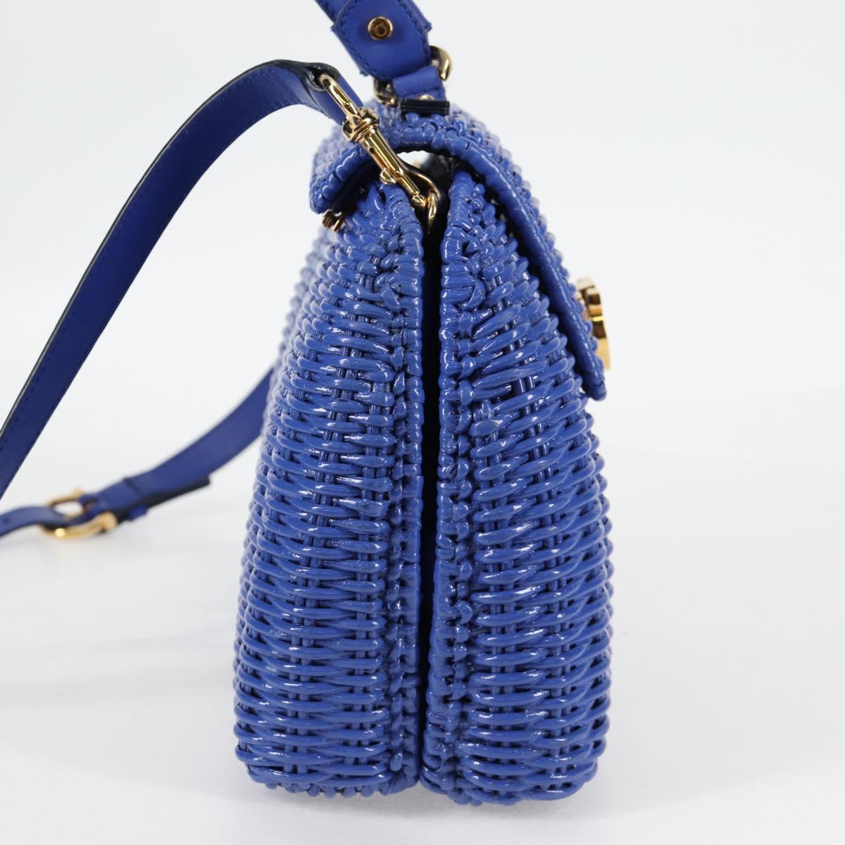 Salvatore Ferragamo Gancini Hand Bag Wicker 2way Blue Gold Auth 135631V