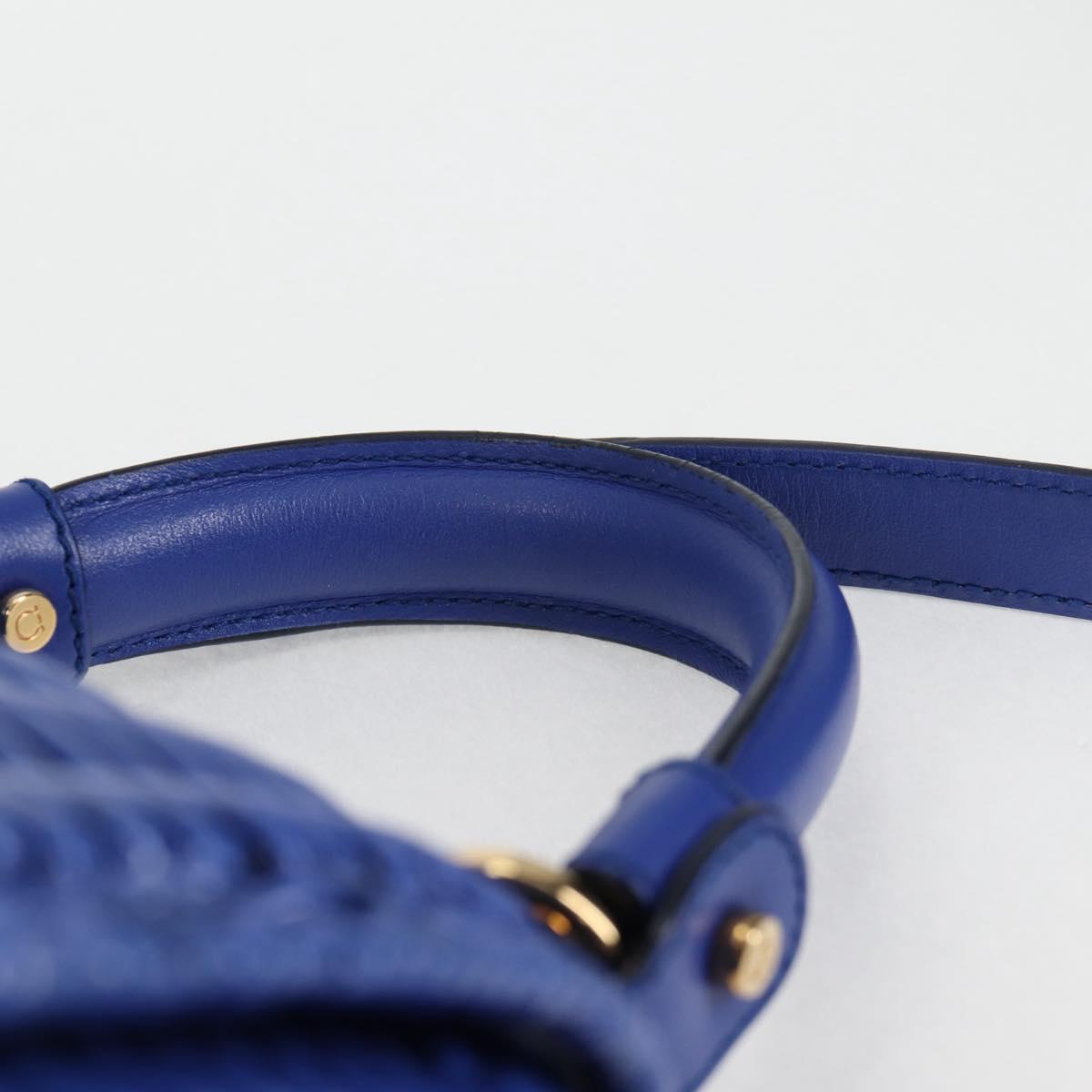 Salvatore Ferragamo Gancini Hand Bag Wicker 2way Blue Gold Auth 135631V